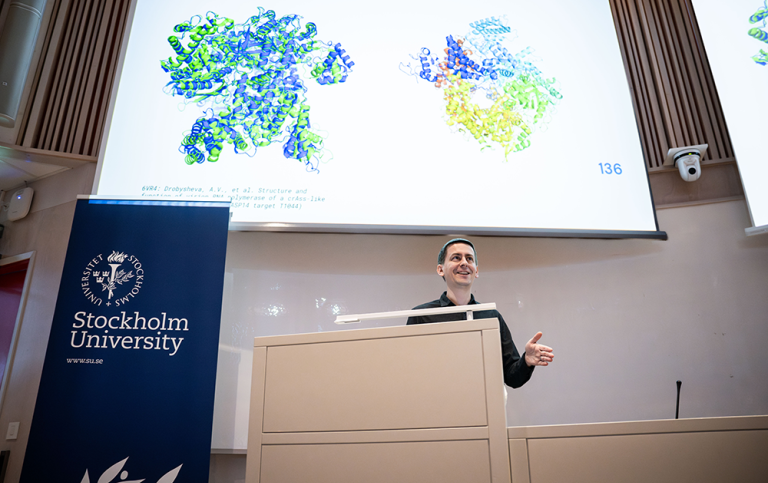 Nobel laureate John Jumper lecturing at Stockholm University